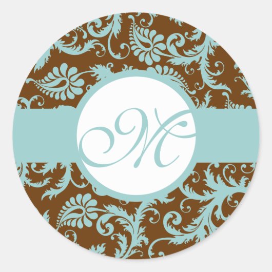 Aqua Blue op bruine Stickers rond het Damask-huwel (Voorkant)
