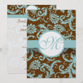 Aqua Blue op het bruin-Damask-bruiloft menu (Voorkant / Achterkant)