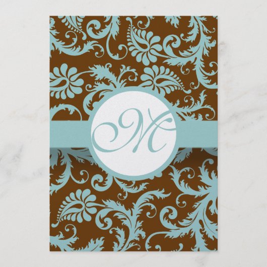 Aqua Blue op het bruin-Damask-bruiloft menu (Voorkant)