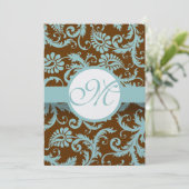Aqua Blue op het bruin-Damask-bruiloft menu (Staand voorkant)