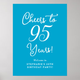 Aqua Blue Opgewekt 95 Jaar Verjaardag Welkom Bord Poster