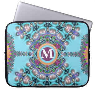 Aqua Blue & Oranje Boheemse  Fusion Design Laptop Sleeve