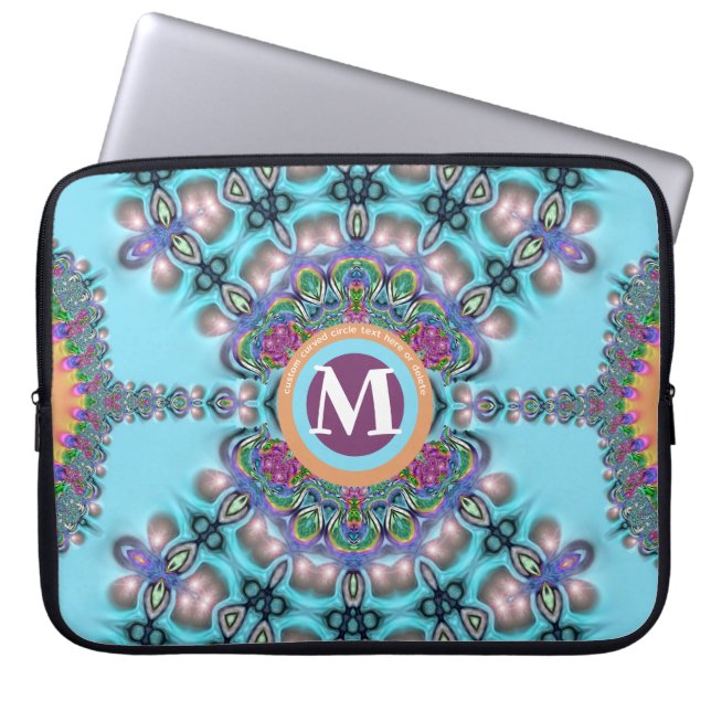 Aqua Blue & Oranje Boheemse  Fusion Design Laptop Sleeve (Voorkant)