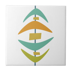 Aqua Blue Oranje Green Retro Boomerang Mid Century Tegeltje