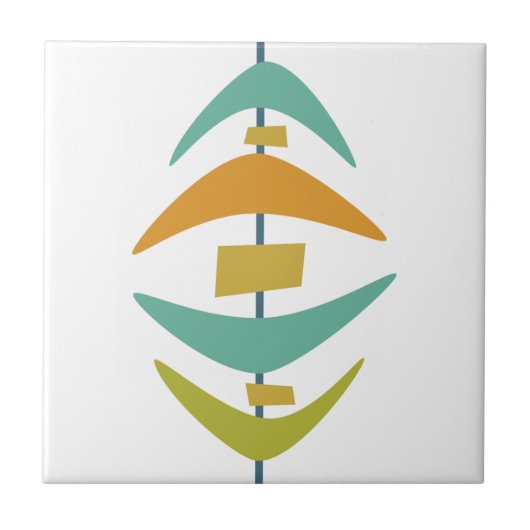 Aqua Blue Oranje Green Retro Boomerang Mid Century Tegeltje (Voorkant)