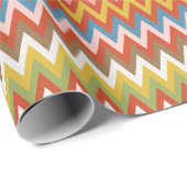 Aqua Blue Oranje roze roze groene zigzagkunst Cadeaupapier (Rol Hoek)