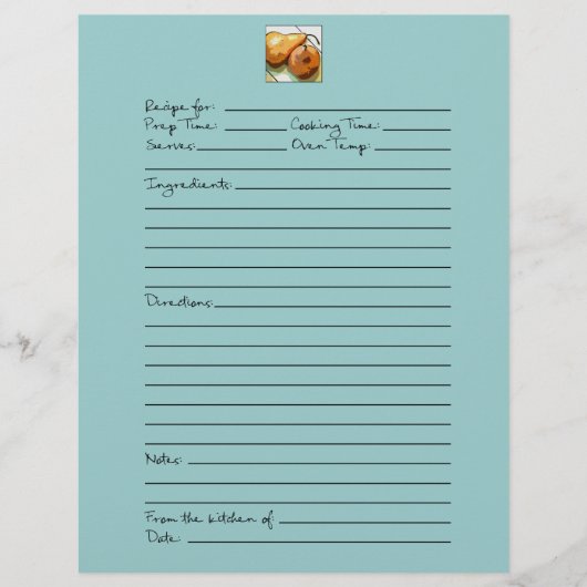 Aqua Blue Paar of Pears Recipe Pages (Voorkant)