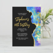 Aqua Blue Paars Fire Opal Gold Glam 80th Birthday Kaart (Staand voorkant)