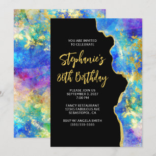 Aqua Blue Paars Fire Opal Gold Glam 80th Birthday Kaart