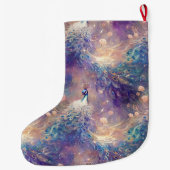 Aqua Blue Paarse Floral Pauw Kerstnaam Grote Kerstsok (Achterkant)