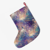 Aqua Blue Paarse Floral Pauw Kerstnaam Grote Kerstsok (Achterkant (Hangend))