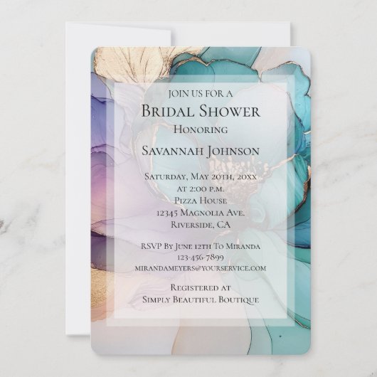 Aqua Blue Paarse Gold Floral Vrijgezellenfeest II Kaart (Voorkant)