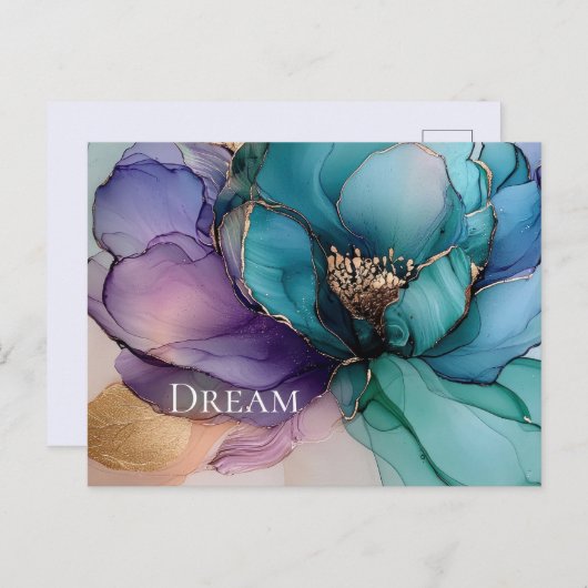 Aqua Blue Paarse Gouden Bloem Briefkaart (Voorkant / Achterkant)