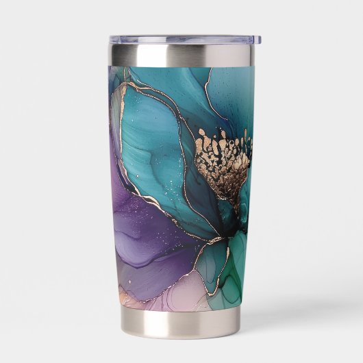  Aqua Blue Paarse Gouden Bloem Geïsoleerde Drinkbeker (Links)