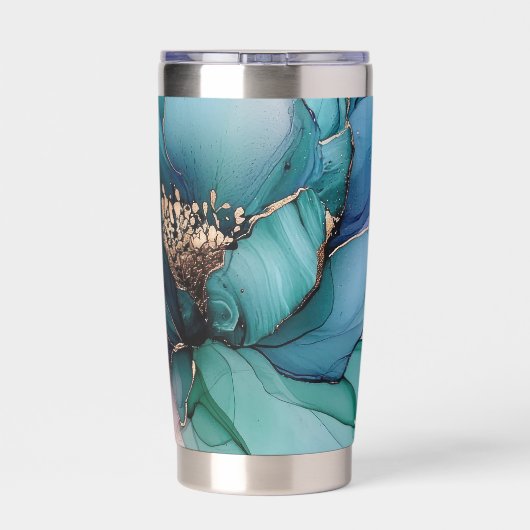  Aqua Blue Paarse Gouden Bloem Geïsoleerde Drinkbeker (Achterkant)