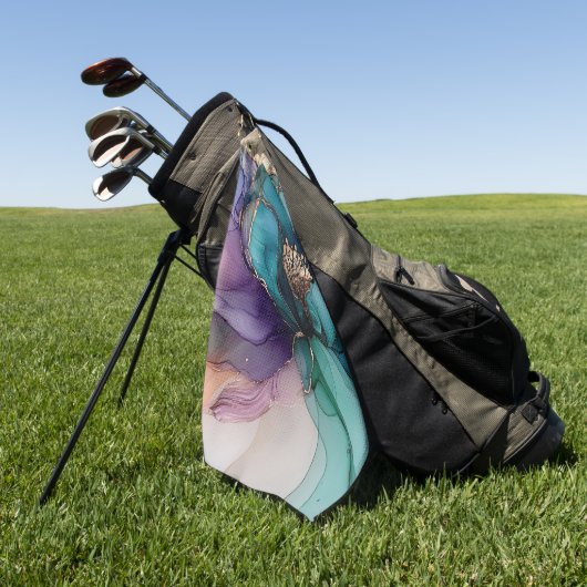  Aqua Blue Paarse Gouden Bloem Golfhanddoek (Groen)