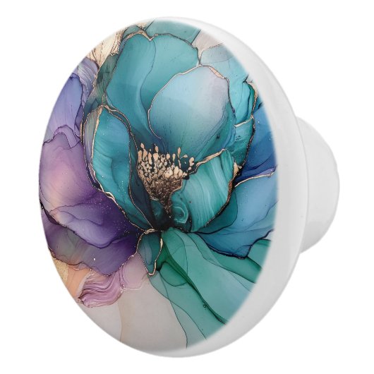  Aqua Blue Paarse Gouden Bloem Keramische Knop (Rechts)