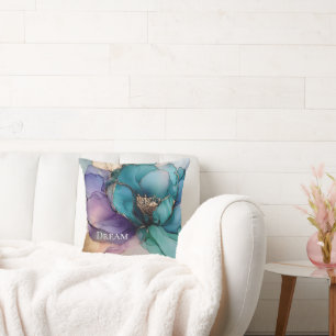 Aqua Blue Paarse Gouden Bloem Kussen