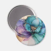  Aqua Blue Paarse Gouden Bloem Magneet (Voorkant / Achterkant)