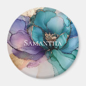  Aqua Blue Paarse Gouden Bloem Magneet (Voorkant)