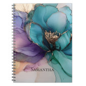 Aqua Blue Paarse Gouden Bloem Notitieboek (Voorkant)