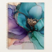 Aqua Blue Paarse Gouden Bloem Planner (Voorkant)