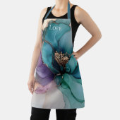  Aqua Blue Paarse Gouden Bloem Schort (Insitu)