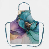  Aqua Blue Paarse Gouden Bloem Schort (Voorkant)