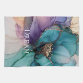  Aqua Blue Paarse Gouden Bloem Theedoek (Horizontaal)