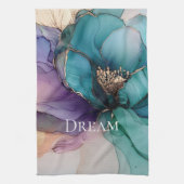  Aqua Blue Paarse Gouden Bloem Theedoek (Verticaal)