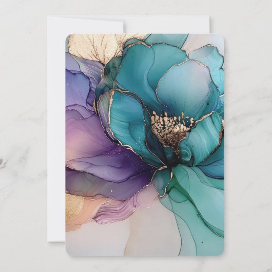 Aqua Blue Paarse Gouden Bloemen Vrijgezellenfeest Kaart (Achterkant)