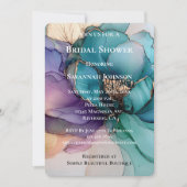 Aqua Blue Paarse Gouden Bloemen Vrijgezellenfeest Kaart (Voorkant)