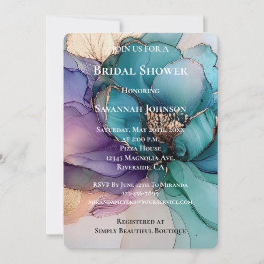 Aqua Blue Paarse Gouden Bloemen Vrijgezellenfeest Kaart (Voorkant)