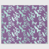 Aqua Blue Paarse Hummingbird Flowers Cadeaupapier (Vlak)