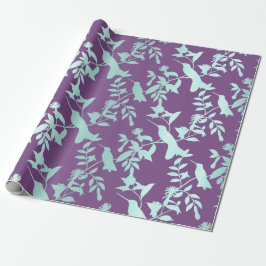 Aqua Blue Paarse Hummingbird Flowers Cadeaupapier