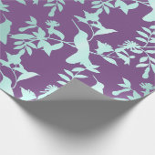 Aqua Blue Paarse Hummingbird Flowers Cadeaupapier (Hoek)