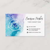 Aqua blue paarse waterverf aangepaste logo minimal visitekaartje (Voorkant)