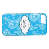 Aqua Blue Paisley iPhone 7 Barely There Hoesje (Achterkant (Horizontaal))