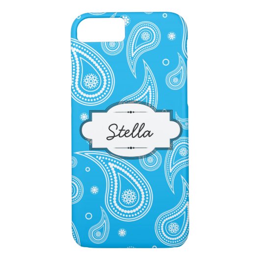 Aqua Blue Paisley iPhone 7 Barely There Hoesje (Achterkant)
