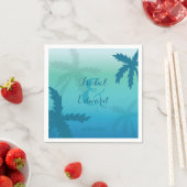 Aqua Blue Palm-bomen met namen en datumhuwelijk Servetten (Insitu)