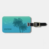 Aqua Blue palmbomen en vogels tropische zomer Bagagelabel (Voorkant horizontaal)