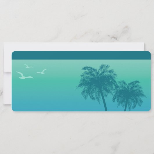 Aqua Blue Palms Faux Boarding Pass Save The Date Kaart (Achterkant)
