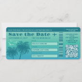 Aqua Blue Palms Faux Boarding Pass Save The Date Kaart (Voorkant)