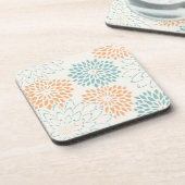Aqua Blue Peach White Floral Bier Onderzetter (Linkerzijde)