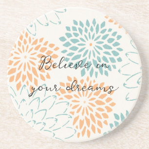 Aqua Blue Peach White Floral Zandsteen Onderzetter