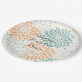 Aqua Blue Peach Witte Bloemen Verjaardag Papieren Bordje (Gekanteld)