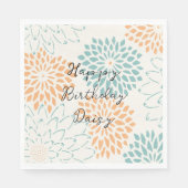 Aqua Blue Peach Witte Bloemen Verjaardag Servet (Voorkant)