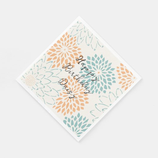 Aqua Blue Peach Witte Bloemen Verjaardag Servet (Hoek)
