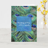 Aqua Blue Peacock Feathers denken aan jou Kaart (Gele Bloem)