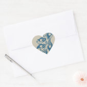 Aqua Blue Peacock Feathers Hart Sticker (Envelop)